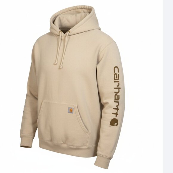Carhartt Loose Fit Hoodie Mens 2XL Tall Tan Sleeve Logo Workwear Sweatshirt NWOT